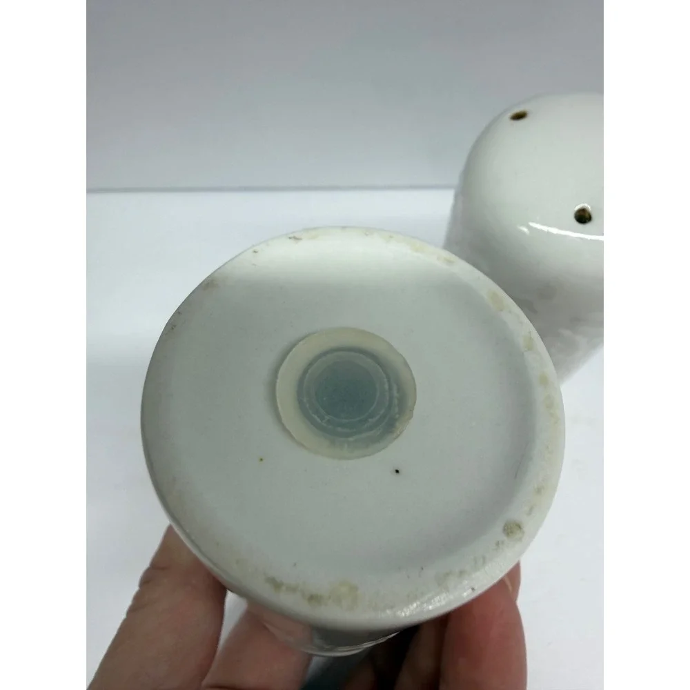 Vintage White Ceramic Salt and Pepper Shakers Embossed Fruit Leaf Design Set